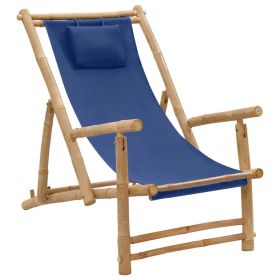 Deck Chair Bamboo and Canvas Navy Blue (Color: Blue)