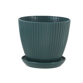 Plastic Resin Thickened Vertical Stripes Green Plant Pot Colorful Round Flower Pot (Option: Jungle Green-S 150 Caliber 15 Height 13cm)